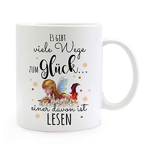 ilka parey wandtattoo-welt Tasse Becher Kaffeetasse Kaffeebecher Elfe Fee mit Buch & Spruch viele Wege zum Glück. Einer Davon ist lesen ts1039 von ilka parey wandtattoo-welt