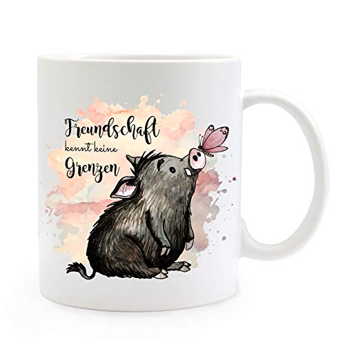 ilka parey wandtattoo-welt Tasse Becher Motiv Schwein & Schmetterling Spruch Freundschaft Kaffeebecher Geschenk Spruchbecher ts910 von ilka parey wandtattoo-welt