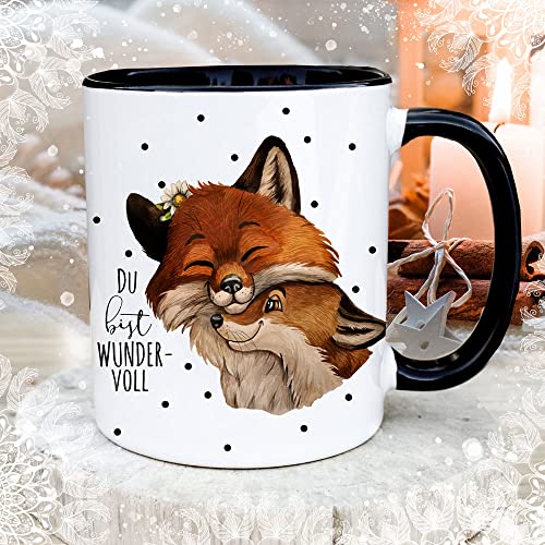 ilka parey wandtattoo-welt Tasse Becher mit Spruch Du bist wundervoll & Fuchs Füchse Fuchspaar Motiv Kaffeebecher Geschenk Spruchbecher ts2040 - ausgewählte Farbe: *schwarz* von ilka parey wandtattoo-welt