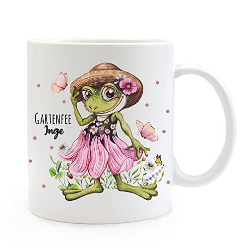 ilka parey wandtattoo-welt Tasse Becher mit Spruch Gartenfee & Frosch Froschdame mit Wunschname Name Kaffeebecher Geschenk zum Muttertag Spruchbecher ts2084 - ausgewählte Farbe: *schwarz* von ilka parey wandtattoo-welt