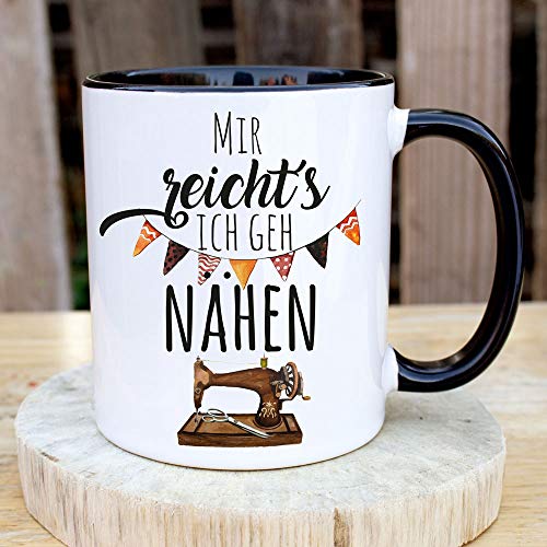 ilka parey wandtattoo-welt Tasse Becher mit Spruch Mir reichts ich GEH nähen & Nähmaschne Motiv Kaffeebecher Geschenk Spruchbecher ts1068 - ausgewählte Farbe: *schwarz-weiß* von ilka parey wandtattoo-welt