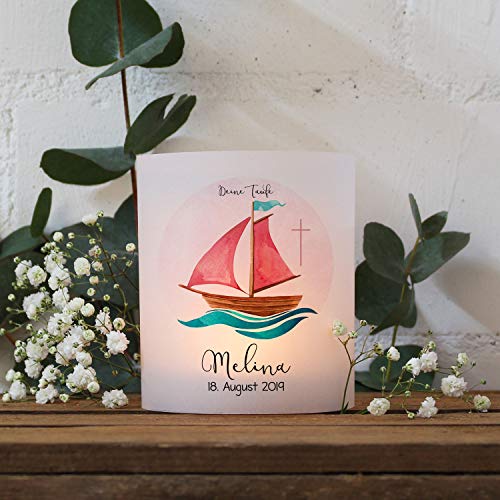 ilka parey wandtattoo-welt Taufkerze Kerze zur Taufe Segelboot Schiff rosa Kreuz Wunschname Spruch Datum individualisierbar wk148 - ausgewählte Größe: *6. 2X Lichthüllen (ohne Taufspruch)* von ilka parey wandtattoo-welt