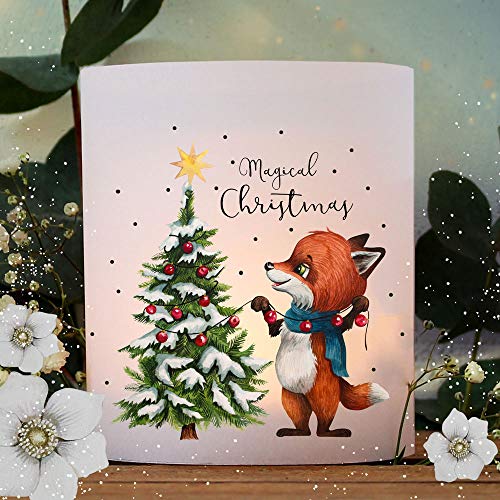 ilka parey wandtattoo-welt Teelichthüllen zur Weihnachten Advent 2er 4er Set für Windlichter Teelicht Lichthülle Fuchs mit Weihnachtsbaum te165 - ausgewählte Größe: *4X Lichthüllen* von ilka parey wandtattoo-welt