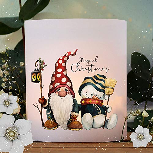 ilka parey wandtattoo-welt Teelichthüllen zur Weihnachten Advent 2er 4er Set für Windlichter Teelicht Lichthülle Zwerg mit Schneemann te163 - ausgewählte Größe: *2X Lichthüllen* von ilka parey wandtattoo-welt