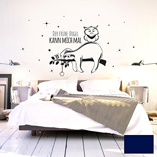 ilka parey wandtattoo-welt Wandtattoo Wandaufkleber Wandbild Faultier Eule Der frühe Vogel kann Mich mal M2045 ausgewählte Farbe: *dunkelblau* - ausgewählte Größe: *XL - 100cm breit x 54cm hoch* von ilka parey wandtattoo-welt