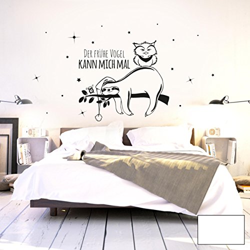 ilka parey wandtattoo-welt Wandtattoo Wandaufkleber Wandbild Faultier Eule Der frühe Vogel kann Mich mal M2045 ausgewählte Farbe: *weiß* - ausgewählte Größe: *XL - 100cm breit x 54cm hoch* von ilka parey wandtattoo-welt