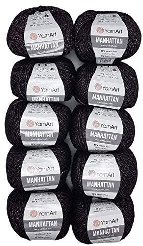 10 x 50g YarnArt Manhattan Viscose - Garn mit Glitzer, 500 Gramm Metallic-Wolle, Effektwolle (schwarz altrosa 906) von Ilkadim