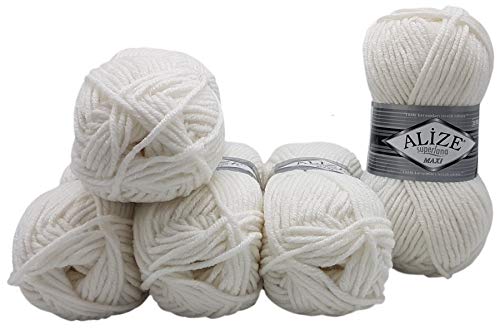 5 x 100 Gramm Alize Superlana Maxi Wolle, 500 Gramm Strickwolle 75% Acryl 25% Wolle (weiß 55) von Ilkadim