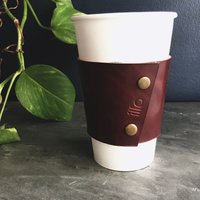 Leder Kaffeetasche > Pflanzlich Gegerbtes Kaffee Hülle Coffee Cozy Personalisierte Custom Sleeve von illoleather