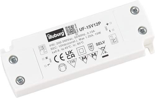 illuburg LED Trafo 12V 15W Flach Flackerfrei Geräuschlos für GU4 GU5,3 LED Streifen Möbel Verdeckte Montage Netzteil Treiber Vorschaltgerät Driver Power Supply von illuburg