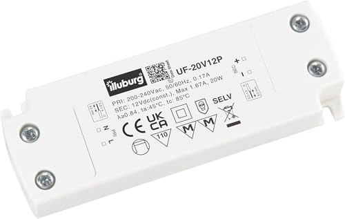 illuburg LED Trafo 12V 20W Flach Flackerfrei Geräuschlos für GU4 GU5,3 LED Streifen Möbel Verdeckte Montage Netzteil Treiber Vorschaltgerät Driver Power Supply von illuburg