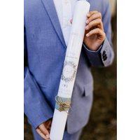 Kerze Zur Kommunion Oder Taufe Mit Floralen Kranz Symbolen Liebe Glaube Hoffnung Für Jungen Mädchen in Blau Tönen, Sehr Elegant von illuciaKREATIV