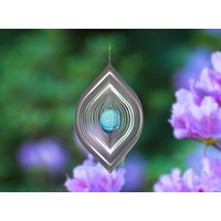Illumino Edelstahl Windspiel Wind Spinner Blatt Mit 35mm Glaskugel Für Garten Wohnung Gartendeko Wohn Fenster Metall Deko von illuminodesign