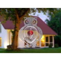 Illumino Edelstahl Windspiel Wind Spinner Eule Mit 35mm Glaskugel Für Garten Wohnung Gartendeko Wohn Fenster Metall Deko von illuminodesign