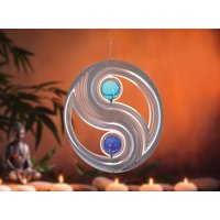 Illumino Edelstahl Windspiel Wind Spinner Yin Yang Mit 2x35mm Glaskugeln Für Garten Gartendeko Wohnung Fenster Deko von illuminodesign