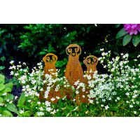Illumino Gartendeko Beetstecker Erdmännchen 3Er Set, Dekostecker Aus Rostfähigem Stahl, Tier, Kunst, Deko, Beet, Topf, Garten von illuminodesign