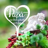 Illumino Grabstecker Wetterfest Grabschmuck Metall Weiß Pulverbeschichtet Friedhof Grabdeko Trauer Spruch "Glück Ist Einen Papa..." Urne von illuminodesign