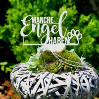 Illumino Grabstecker Wetterfest Grabschmuck Stahl Weiß Friedhof "Manche Engel Haben Pfoten" Grabgesteck Urne Trostgeschenke, Andenken von illuminodesign