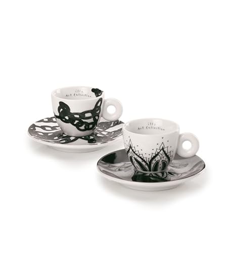 illy 25154 Art Collection, Kollektion Genesi 2 nummerierte und signierte Espressotassen Monica Bonvicini und Shirin Neshat Kaffeetassen mit Untertasse von illy