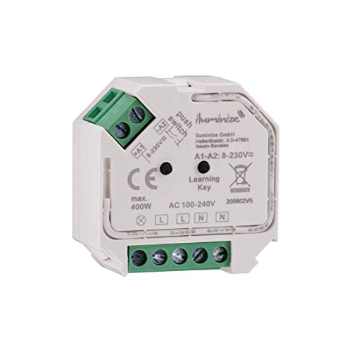 iluminize Funk Schalt-Aktor Mini, 1x 230V, 200W/400W, schalten per Funk mit iluminize Hand-Fernbedienung, Wand-Dimmer, Desk-Dimmer oder WiFi-Bridge, WICHTIG: nicht Zigbee 3.0 kompatibel (Schalt-Aktor) von iluminize