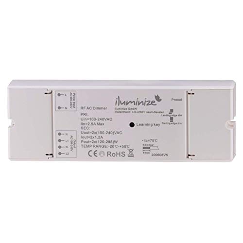 iluminize Funk Dimm-Aktor Universal, 2x 230V, max. 552W, dimmen per Funk mit iluminize Hand-Fernbedienung, Wand-Dimmer, WiFi-Bridge, WICHTIG: nicht Zigbee 3.0 kompatibel (Dimm-Aktor Universal) von iluminize