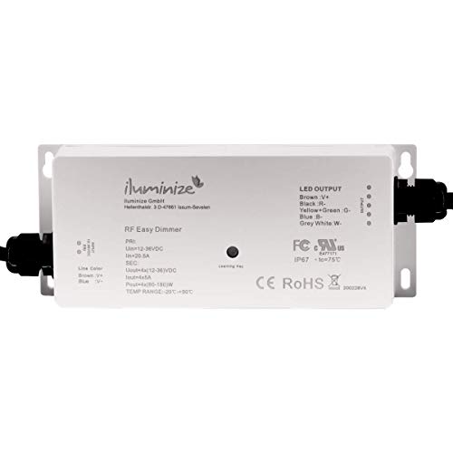 iluminize Funk Universalcontroller, wasserfest IP67 | 4x5A bei 12-36V PWM, für LED-Lichtbänder (weiß/CCT/RGB/RGBW) von iluminize