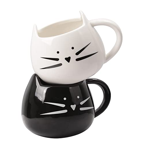 2 Pack,Ilyever Funny Cute Little Cat Coffee Tea Milk Ceramic Gift Mug Cup,white+black by ILYEVER von ilyever