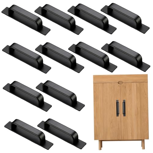 12pcs Haftschrank Griffe Aluminiumlegierung schwarze Türgriffe Hochleistungsschublade ziehen für Küchenschrankschubladen Fenster Schieberschrankstock auf von imFreienawn
