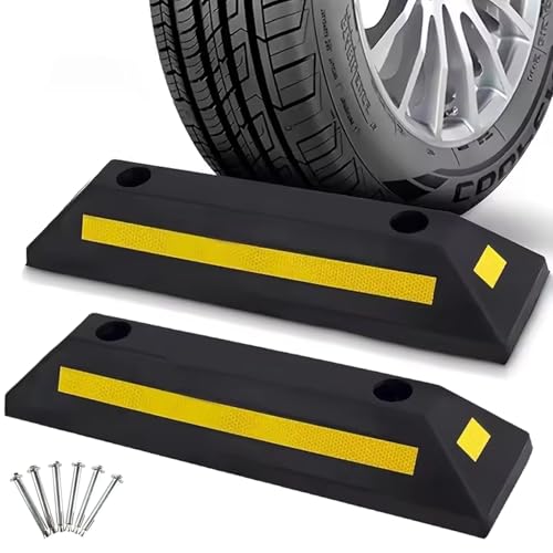 2pcs Garage Parkhilfe, Hochleistungs -Gummi -Radstopper mit gelben reflektierenden Streifen, Garagenstoppschild Parkhilfe mit Expansionsschrauben Stopps von imFreienawn