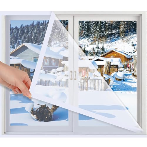Fensterdämmung Film 63x63 Verdicken Sie klarer Wärmefensterfilm mit Befestigungsbandschnitzer Wärmeisolierung für den Winter für den Winter von imFreienawn