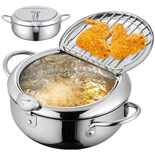 Fritteus -Topf 2.2 L Edelstahl Janpanese Tempura Frittier -Topf mit Temperatur ＆ Öl Tropfablager von imFreienawn