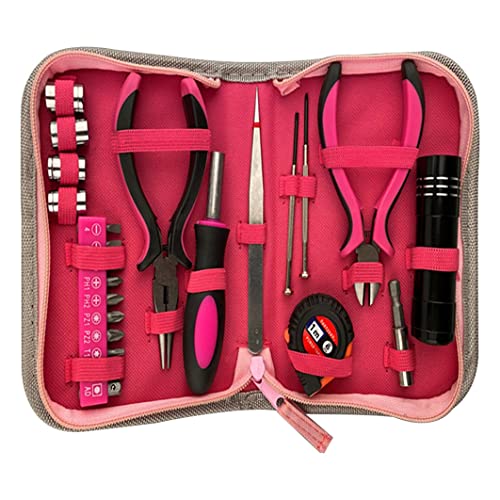 Ladies Tool Kit Women Home Tool Set Haushaltswohnungen Reparaturwerkzeuge mit Taschenlampenzellen messen Klebebühne 23pcs Set von imFreienawn