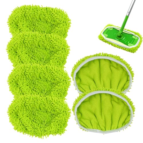 Mop -Refill -Pads 6pcs Mikrofaser -Mop -Köpfe Ersatz durch elastische Bande Trockener Nasswäsche -Stoff Nachfüllungen für Oberflächenhartholzbodenreinigung sind keine Mikrofaserpolster enthalten von imFreienawn