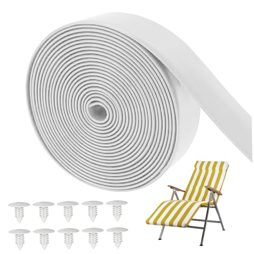 Vinyl-Träger für die Reparatur von Terrassenstühlen, 2inx10ft PVC-Rampenstuhl-Stuhl-Gurtband mit schweren wetterfesten Gurten mit 10 Nieten für die Möbelstuhl-Lounge, weißer Terrasse Ersatz Vinyl-Träger für die Reparatur von Terrassenstühlen, 2inx10ft PVC-Rampenstuhl-Stuhl-Gurtband mit schweren wetterfesten Gurten mit 10 Nieten für die Möbelstuhl-Lounge, weißer Terrasse Ersatz von imFreienawn