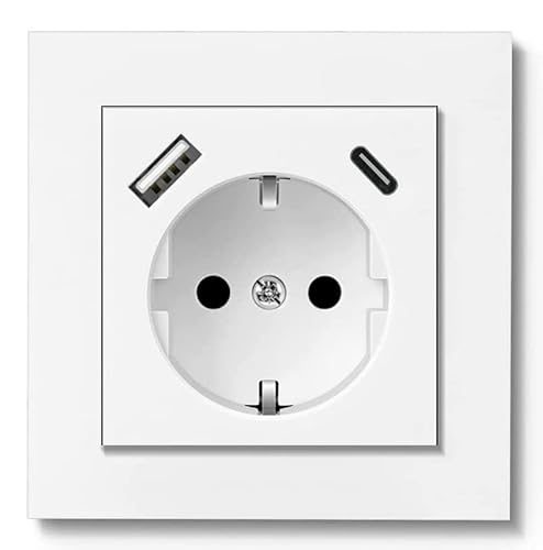 230 V Steckdose mit 1 x USB-A & 1 x USB-C, max. 3.400 mA, Schuko Wandsteckdose Unterputz, passend für Gira System 55 E2, Reinweiß seidenmatt, matt, Weiß von imabo