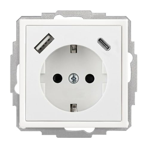 230V Steckdose mit 2 x USB (-A & -C) bis 3.4 A, passend für Busch-Jaeger future® linear solo®, Studioweiß, Weiß (Steckdose mit 1 x USB-A & 1 x USB-C) von imabo