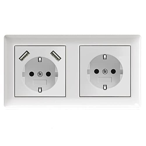 GIRA System 55 Doppelsteckdose, Set: 2-fach Rahmen (021203), Steckdose (018803) + USB Steckdose von imabo