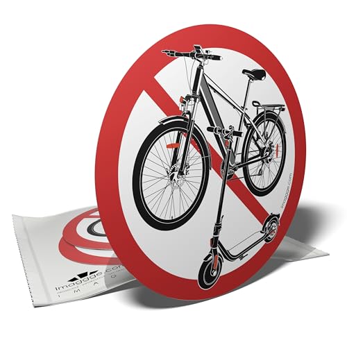 imaggge.com - Aufkleber 'Verboten für Fahrräder und Roller' - 3 x 9,5 cm rund, rot-weiß gestreift, für Wand, Glas, Kunststoff, Metall, Outdoor, Sicherheit/Verkehr, langlebig, Aufkleber von imaggge.com