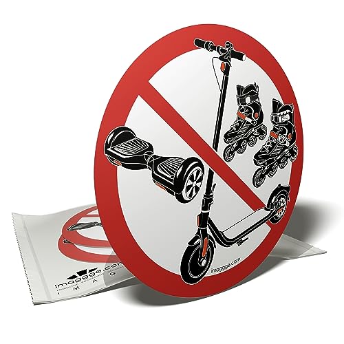 Aufkleber verboten für Roller, Roller und Hoverboards – 3 runde Aufkleber – 9,5 cm von imaggge.com