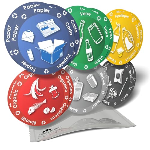 Informationsaufkleber – Piktogramme zur Organisation der Mülltrennung für Mülleimer oder Behälter – 3 Packungen mit je 6 Aufklebern (18 x) – 9,5 cm von imaggge.com