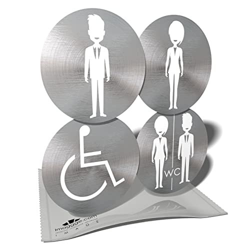 WC-Aufkleber – WC Schild – Mann – Frau – Behinderung – 4 runde Aufkleber – 9,5 cm. von imaggge.com