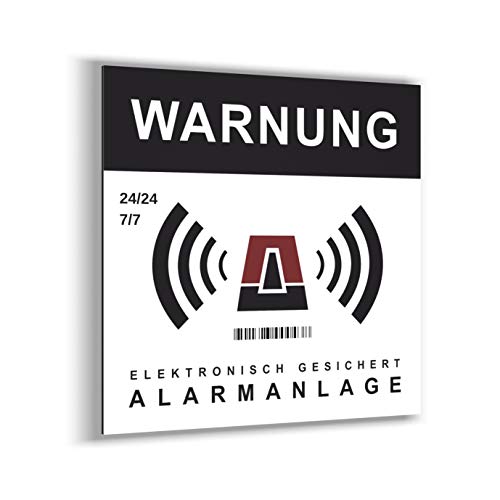 Warnung Schild starr - Elektronisch gesichert - Alarmanlage - quadratisch 15 cm - sehr widerstandsfähig - Aluminium (kein PVC) - Warnsignal für Wand, Pfosten, Barriere, von imaggge.com