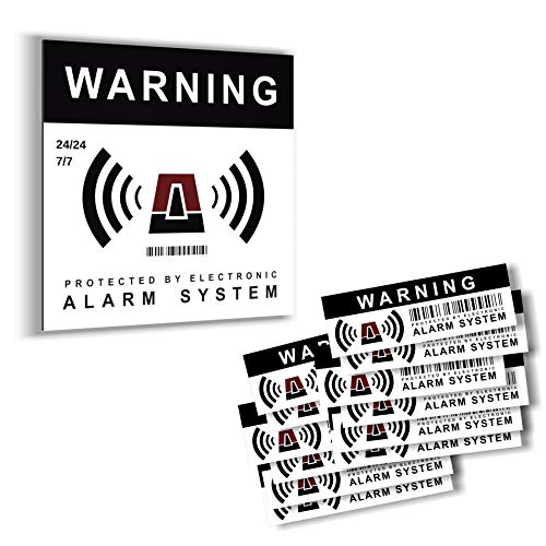 imaggge.com Set mit 12 Aufklebern und einem Schild aus Aluminium, quadratisch, 15 cm – Warning Alarm System – Abschreckung für Diebe – extrem widerstandsfähig gegen Kratzer, Regen, Frost, UV von imaggge.com