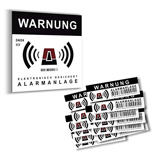 imaggge.com Set mit 12 Aufklebern und einem Schild aus Aluminium, quadratisch, 15 cm – Warnung Alarmanlage – Abschreckung für Diebe – extrem widerstandsfähig gegen Kratzer, Regen, Frost, UV von imaggge.com