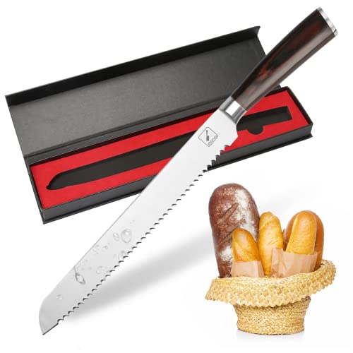 imarku Brotmesser, 25CM Gestochen Scharf brotmesser mit Wellenschliff aus Deutsch Hochgekohltem Edelstahl und Pakkaholz Griff, Premium Qualität Bread Knife für verschiedene Brotsorten von imarku