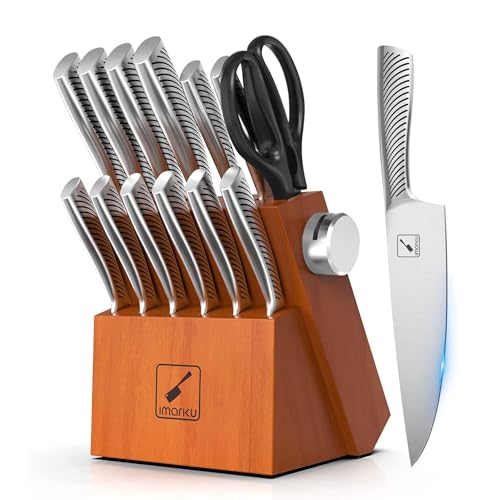imarku Messerblock mit Messerset 14-teilig aus Hochwertiges Küchenmesser Kochmesser Set, Scharfes Japanisches Messerset mit Block und integriertem Schärfer, Ideal als Geschenk von imarku