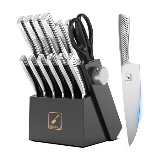 imarku Messerblock mit Messer 14 teilig, Scharfes Japanisches Hochwertige Messerset Kochmesser Küchenmesser Set mit Block Schärfer und Schere für Haushalt und Profis, Schwarz von imarku