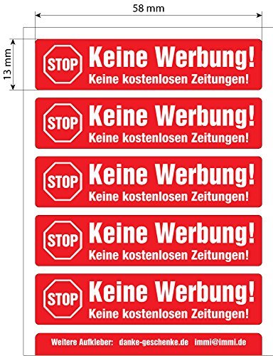 immi 5 STOP Werbung Briefkasten-Aufkleber 58x13mm in Rot z.B.f.Renz Briefkasten von immi