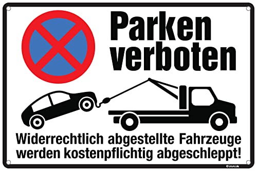 immi 1St. Privatparkplatz Schild (weiß) - modern, Parken verboten, Hartschaum, 30x20cm von immi