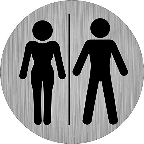 immi 4x Türschild WC-Allgemein, WC-Männchen, 9,5cm Ø, rund, Edelstahl-Optik von immi